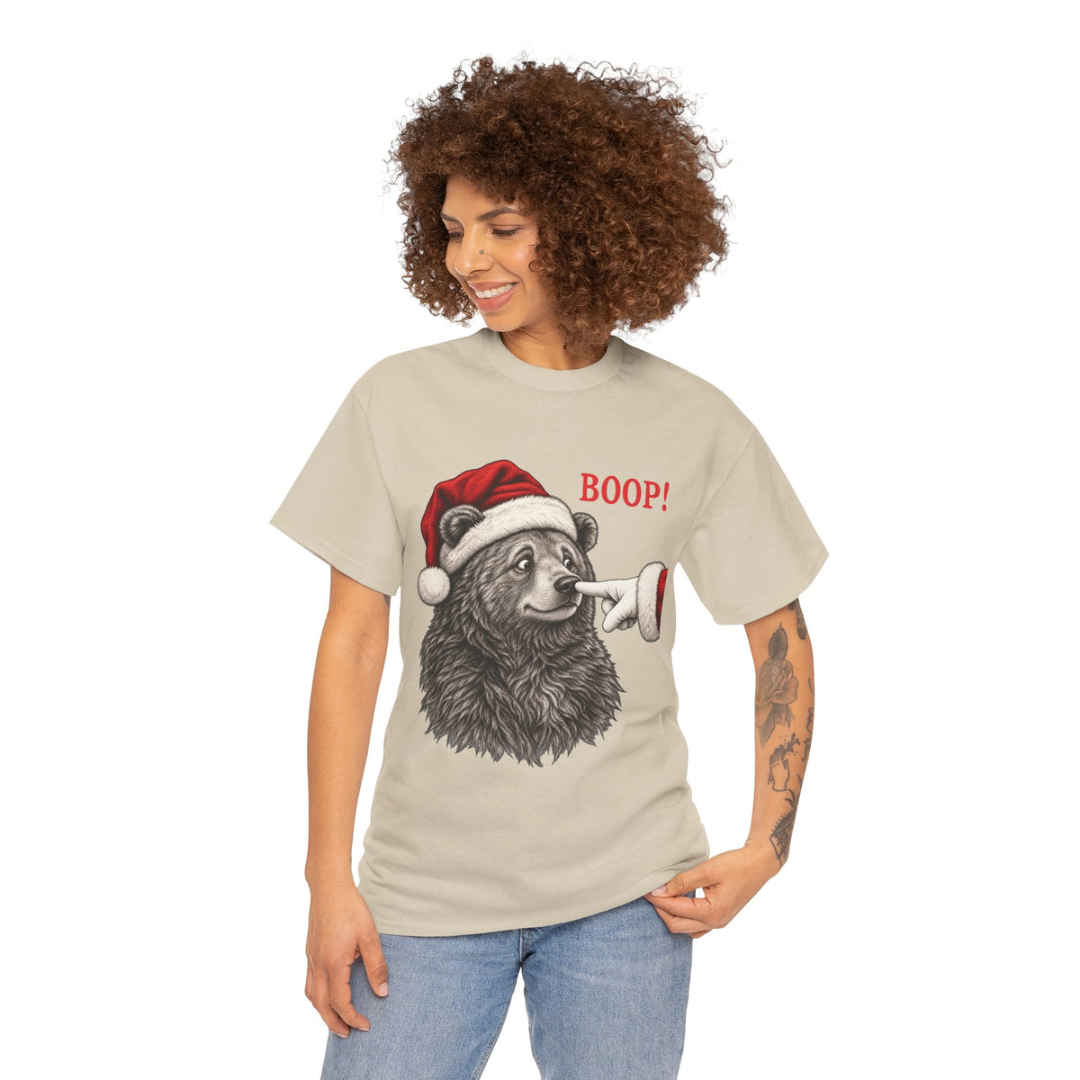 Woman wearing the Bear Boop Christmas T-Shirt