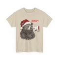 Sand Bear Boop Christmas t-shirt with a Santa hat bear getting booped on the nose, front view