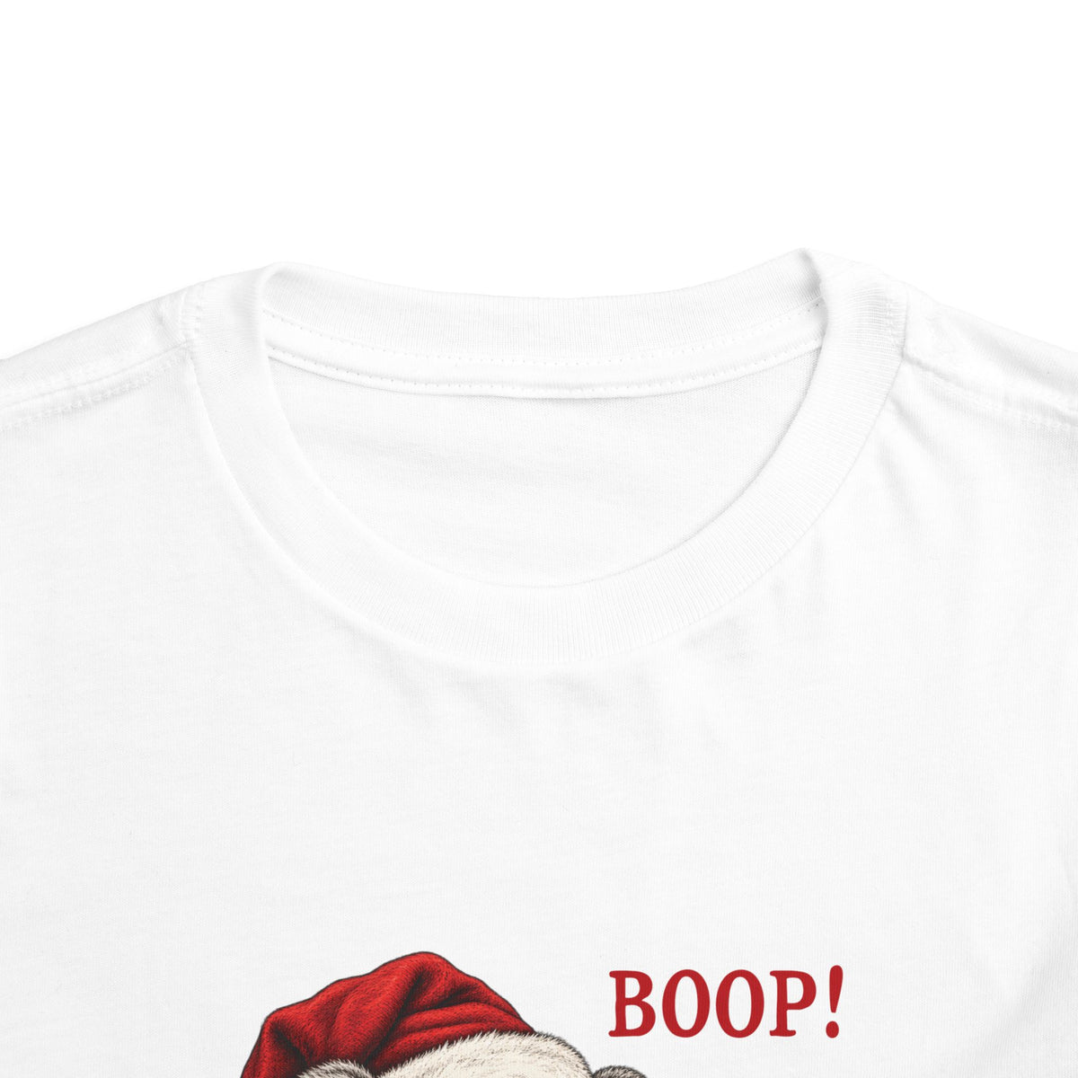 Bear Boop Christmas Toddler T-Shirt, front collar close-up