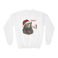 White Bear Boop Christmas youth sweatshirt with a Santa hat bear getting booped on the nose, front view
