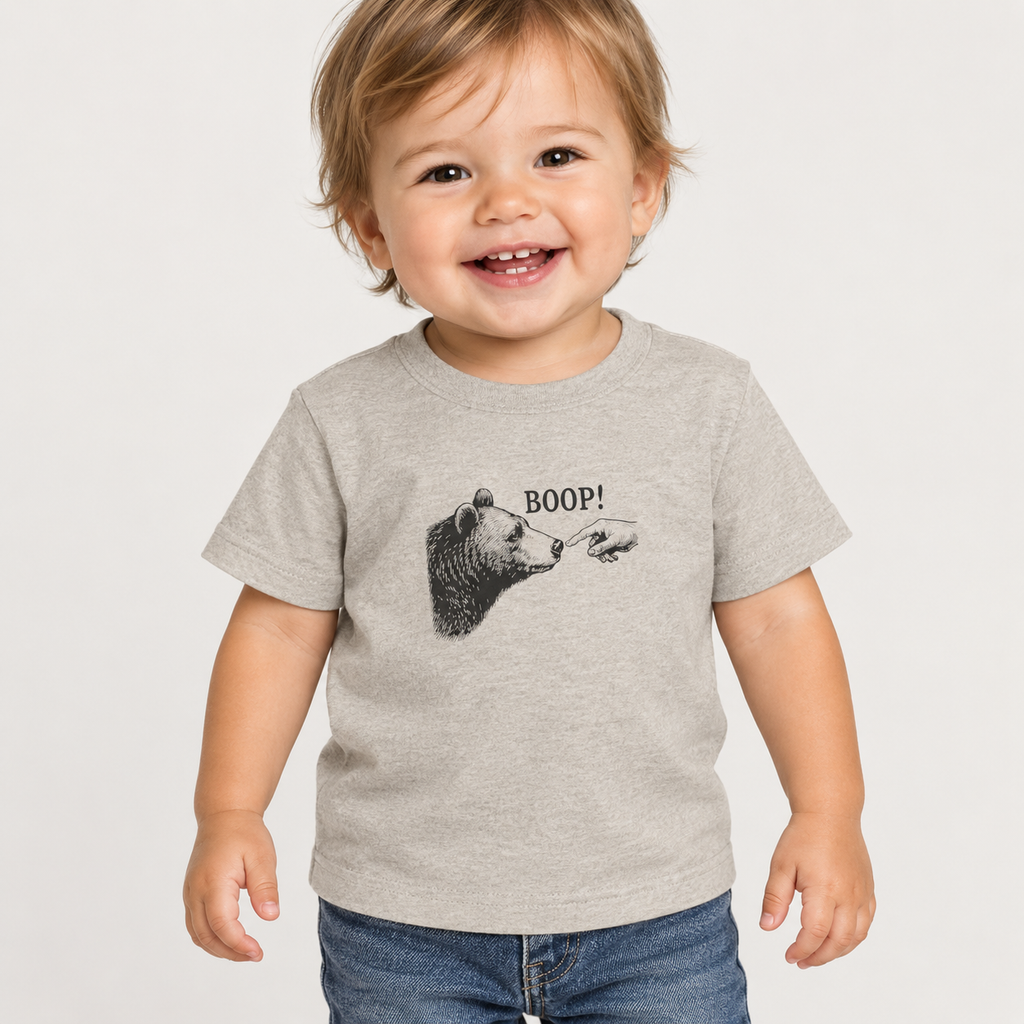 Toddler wearing the Bear Boop funny bear baby t-shirt