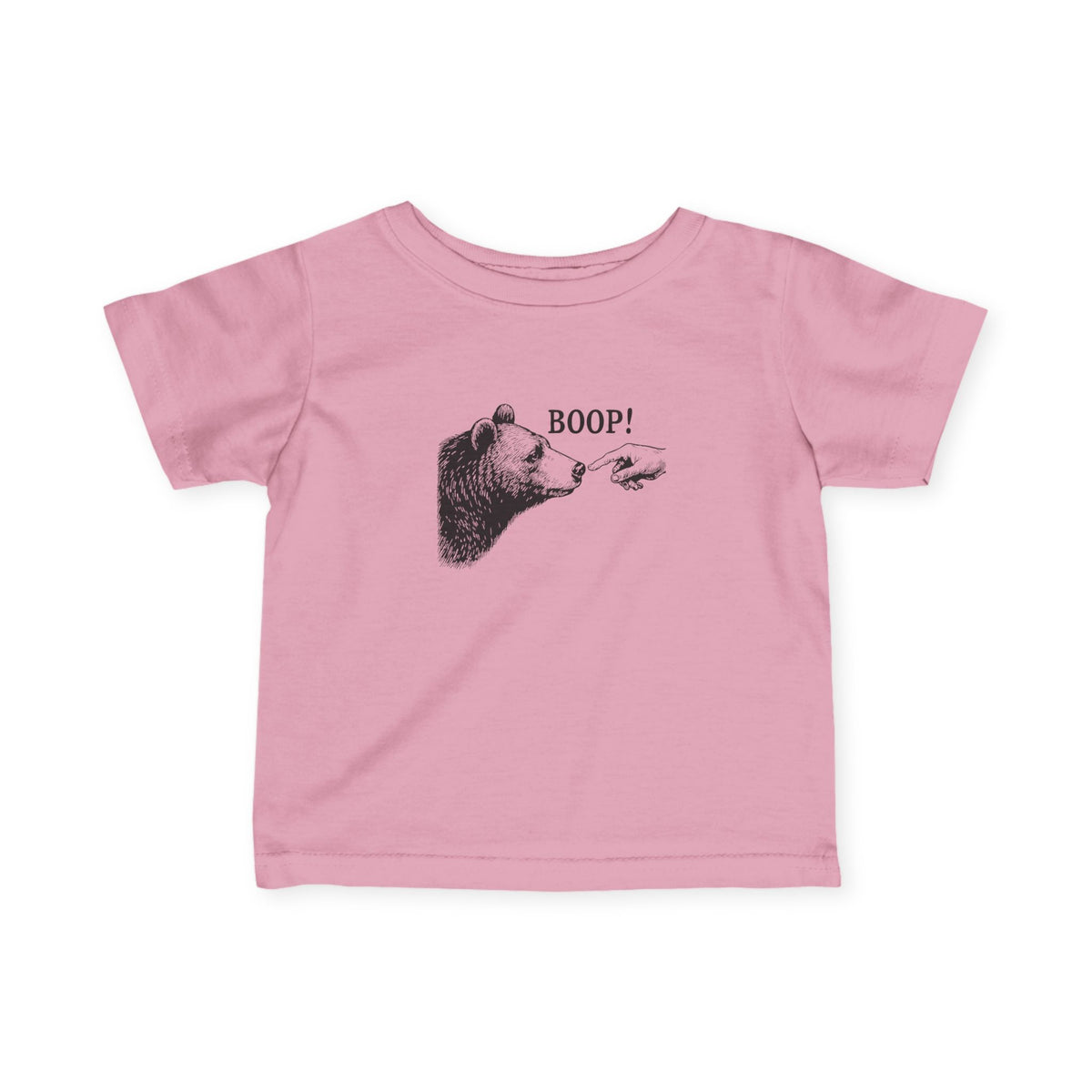 Pink Bear Boop funny bear baby t-shirt, front view