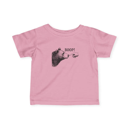 Pink Bear Boop baby t-shirt with vintage engraved bear and pointing finger