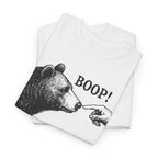 Folded white Bear Boop funny bear t-shirt showing the print