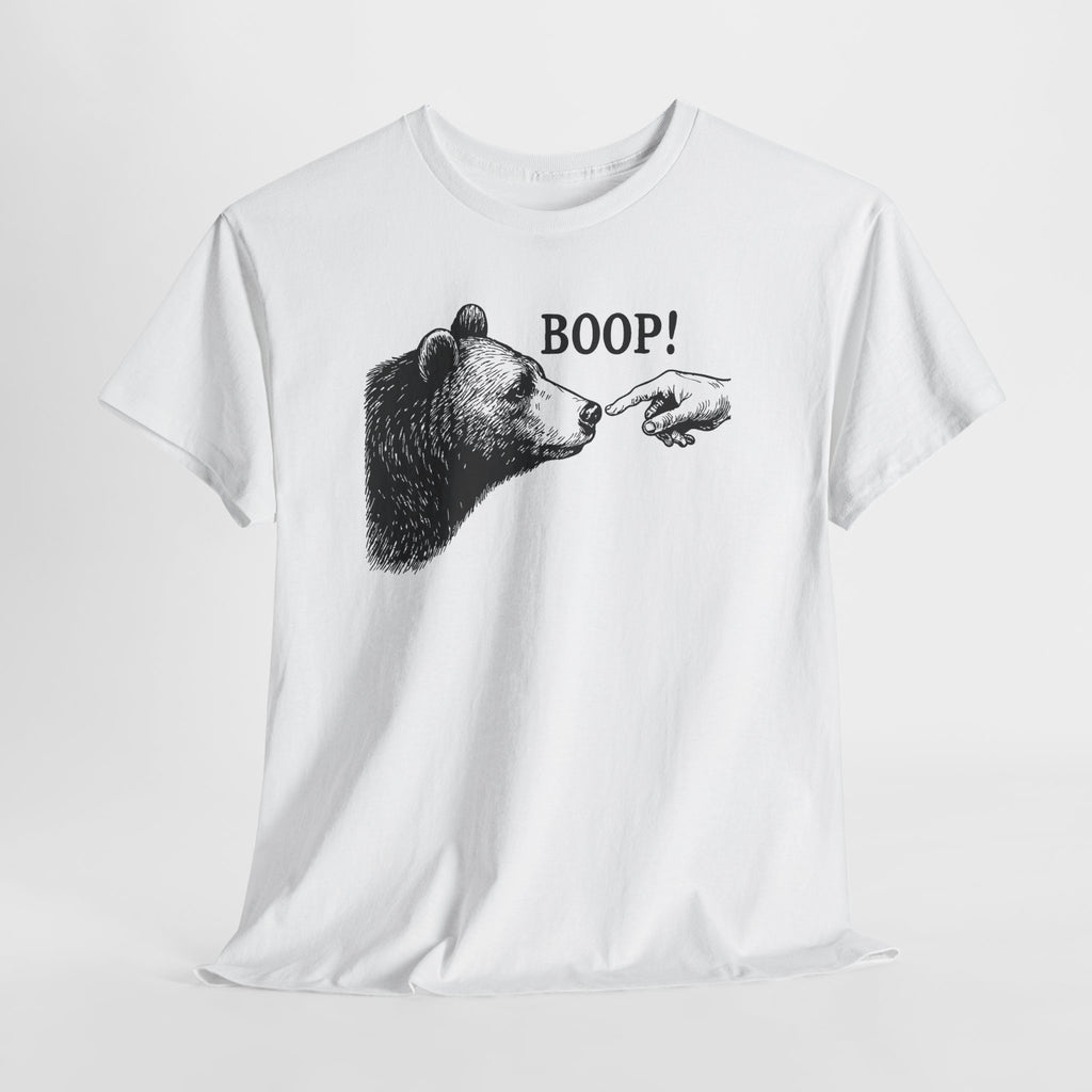 White Bear Boop funny bear t-shirt hanging, front view