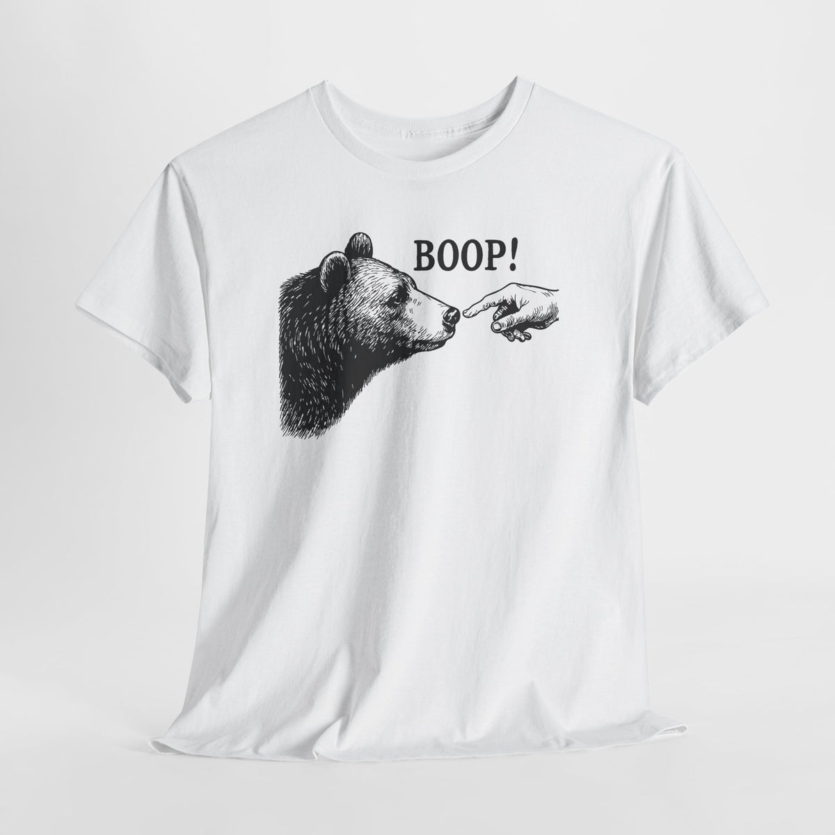White Bear Boop funny bear t-shirt hanging, front view