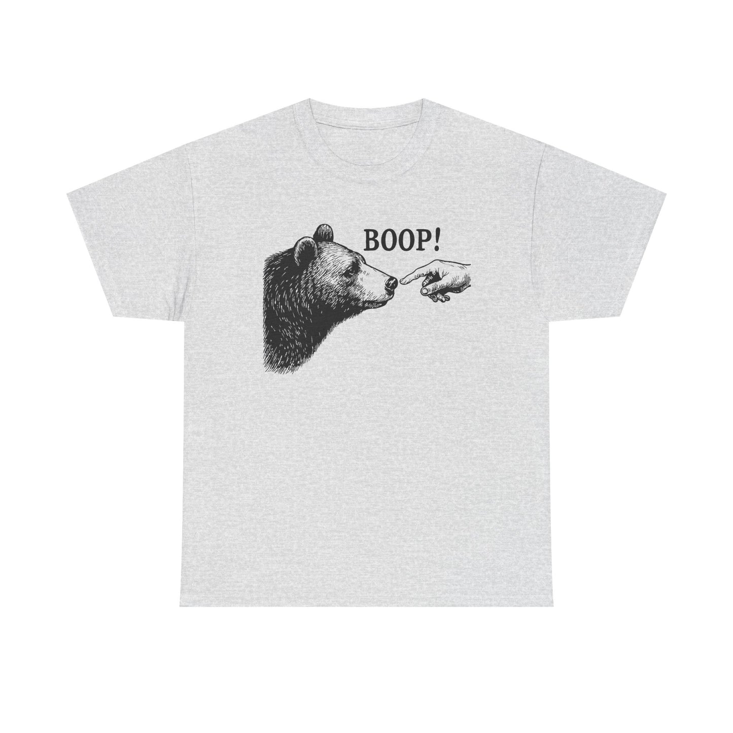 Ash grey Bear Boop graphic tee with vintage engraved bear and pointing finger