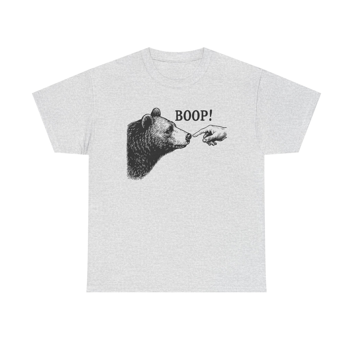 Ash grey Bear Boop graphic tee with vintage engraved bear and pointing finger