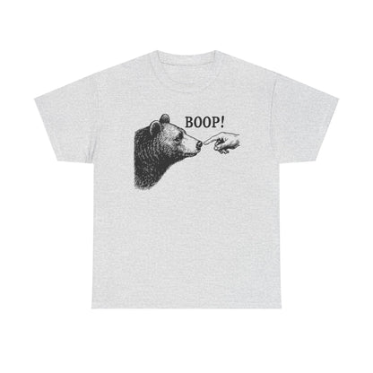 Ash grey Bear Boop graphic tee with vintage engraved bear and pointing finger