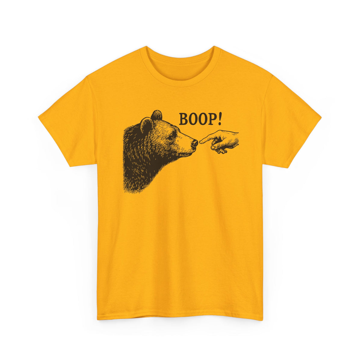 Gold Bear Boop funny bear t-shirt, front view