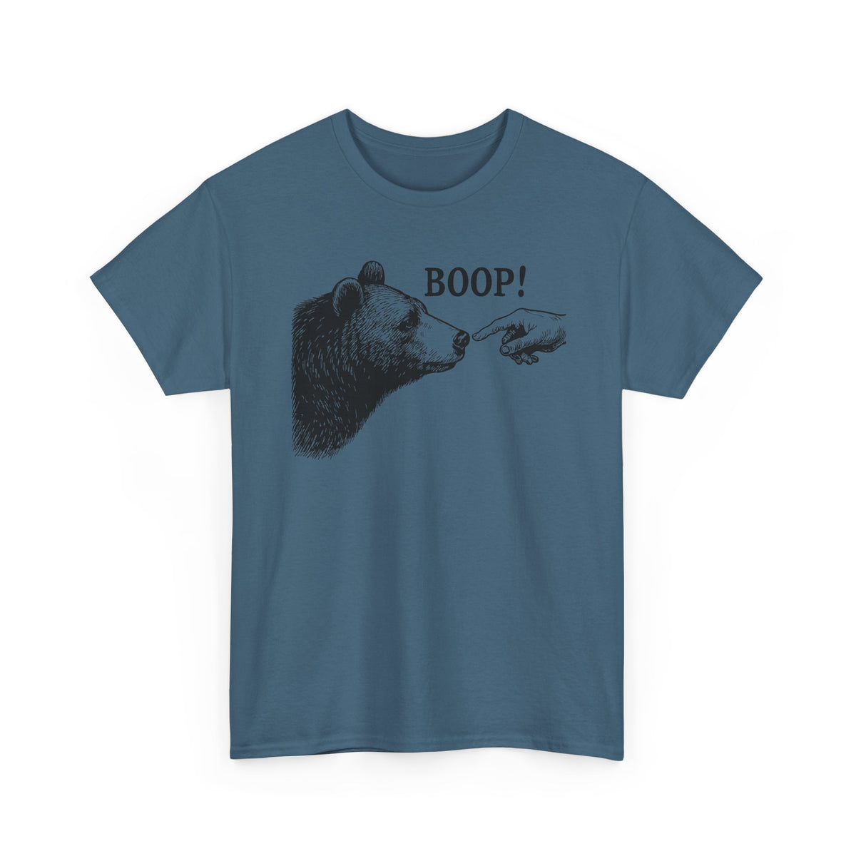 Indigo Blue Bear Boop funny bear t-shirt, front view