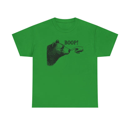 Irish green Bear Boop graphic tee with vintage engraved bear and pointing finger