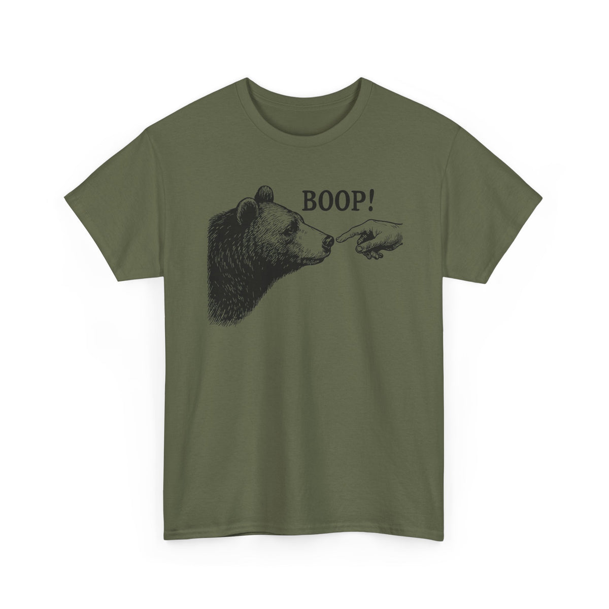 Military Green Bear Boop funny bear t-shirt, front view