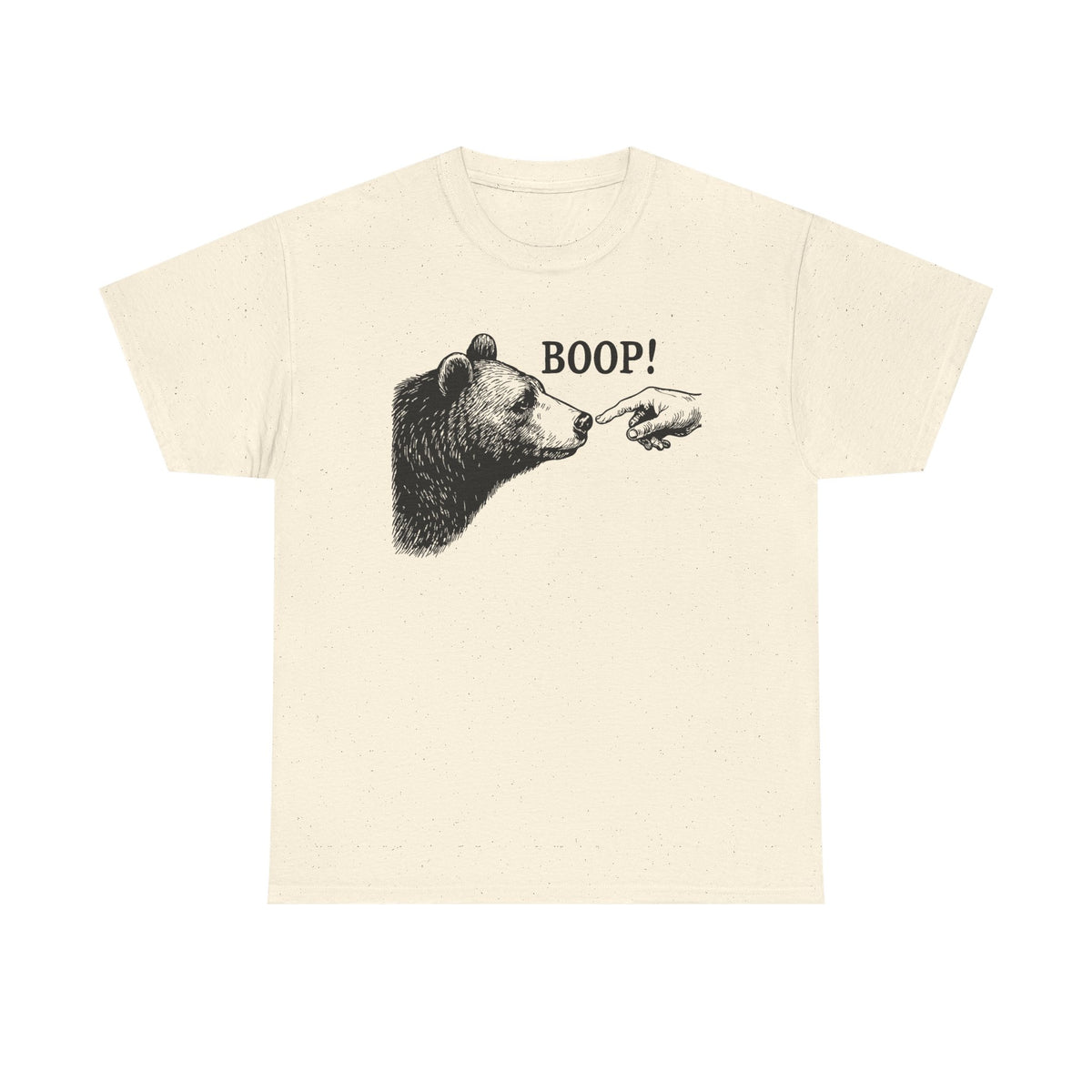 Natural Bear Boop graphic tee with vintage engraved bear and pointing finger