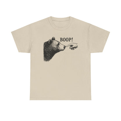 Sand Bear Boop graphic tee with vintage engraved bear and pointing finger
