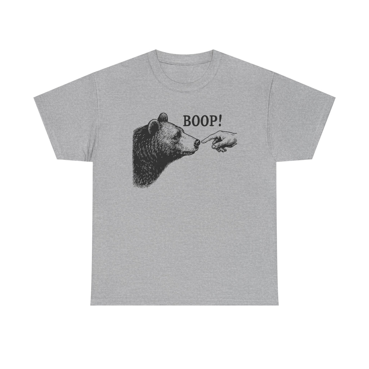 Sport grey Bear Boop graphic tee with vintage engraved bear and pointing finger