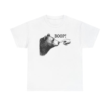 White Bear Boop graphic tee with vintage engraved bear and pointing finger
