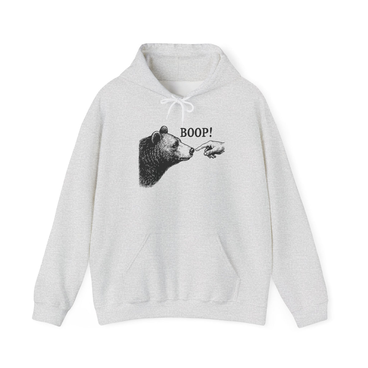 Ash grey Bear Boop hoodie with vintage engraved bear and pointing finger