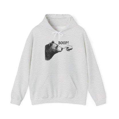 Ash grey Bear Boop hoodie with vintage engraved bear and pointing finger