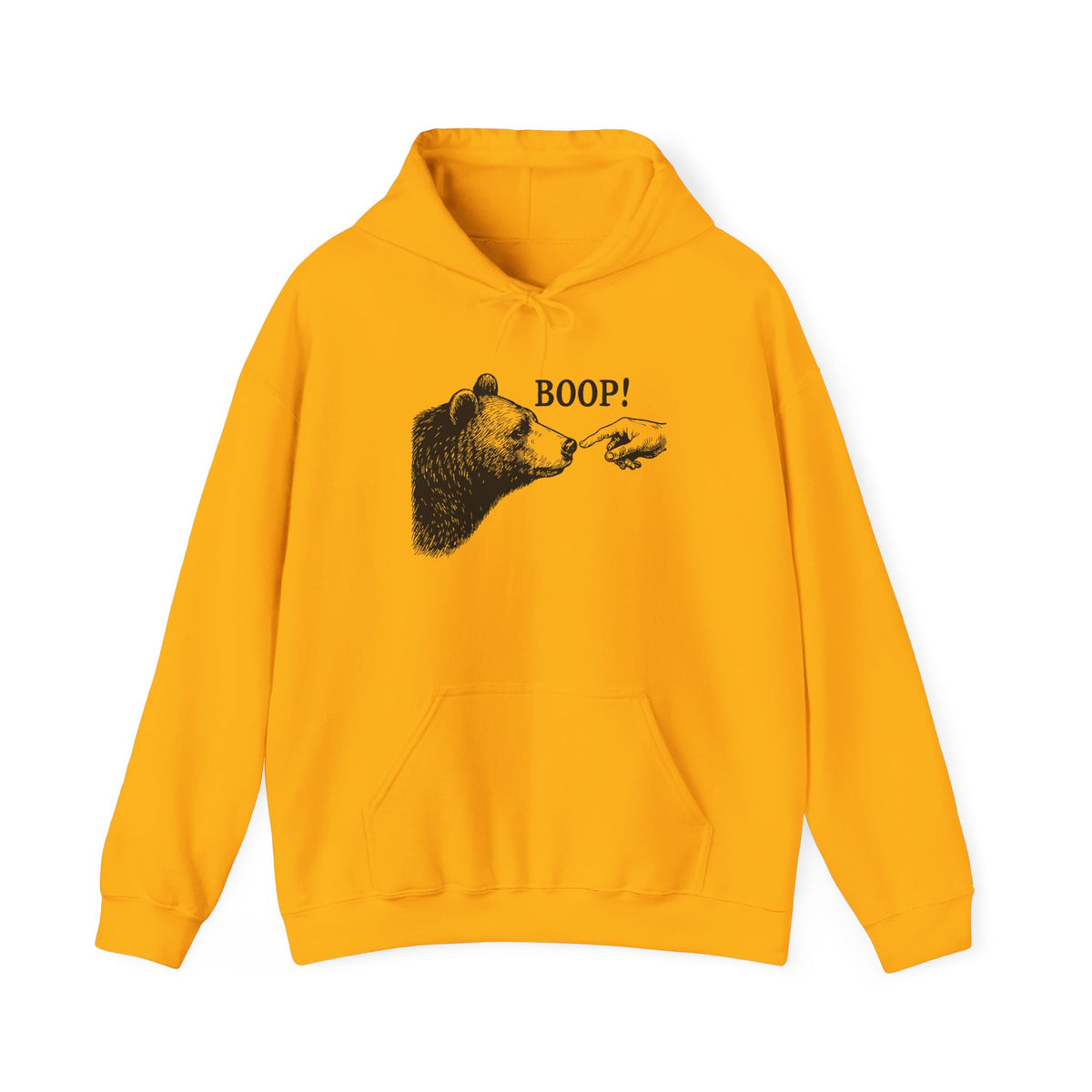 Gold Bear Boop hoodie with vintage engraved bear and pointing finger