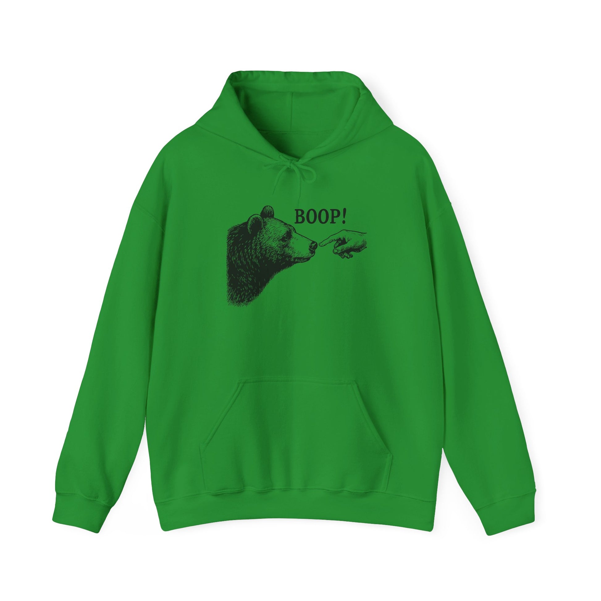 Irish green Bear Boop hoodie with vintage engraved bear and pointing finger