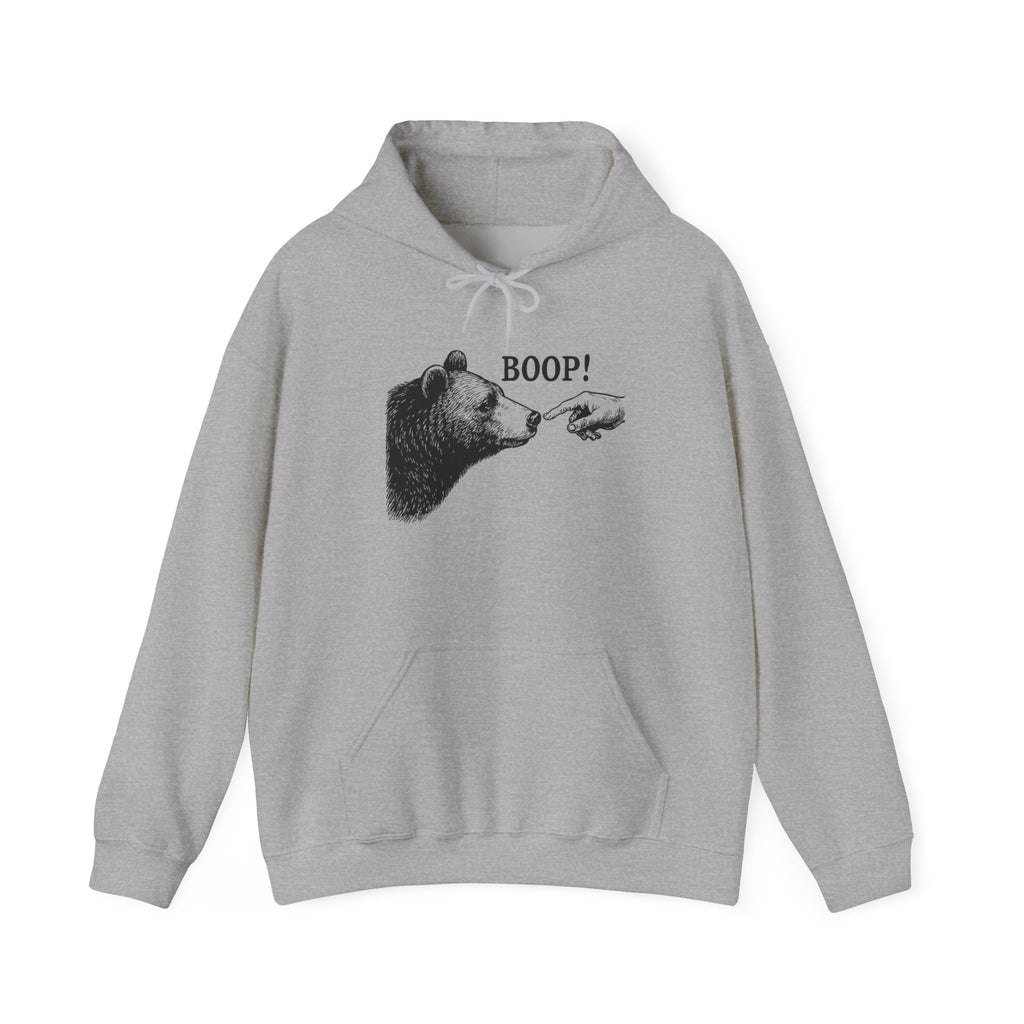 Sport grey Bear Boop hoodie with vintage engraved bear and pointing finger