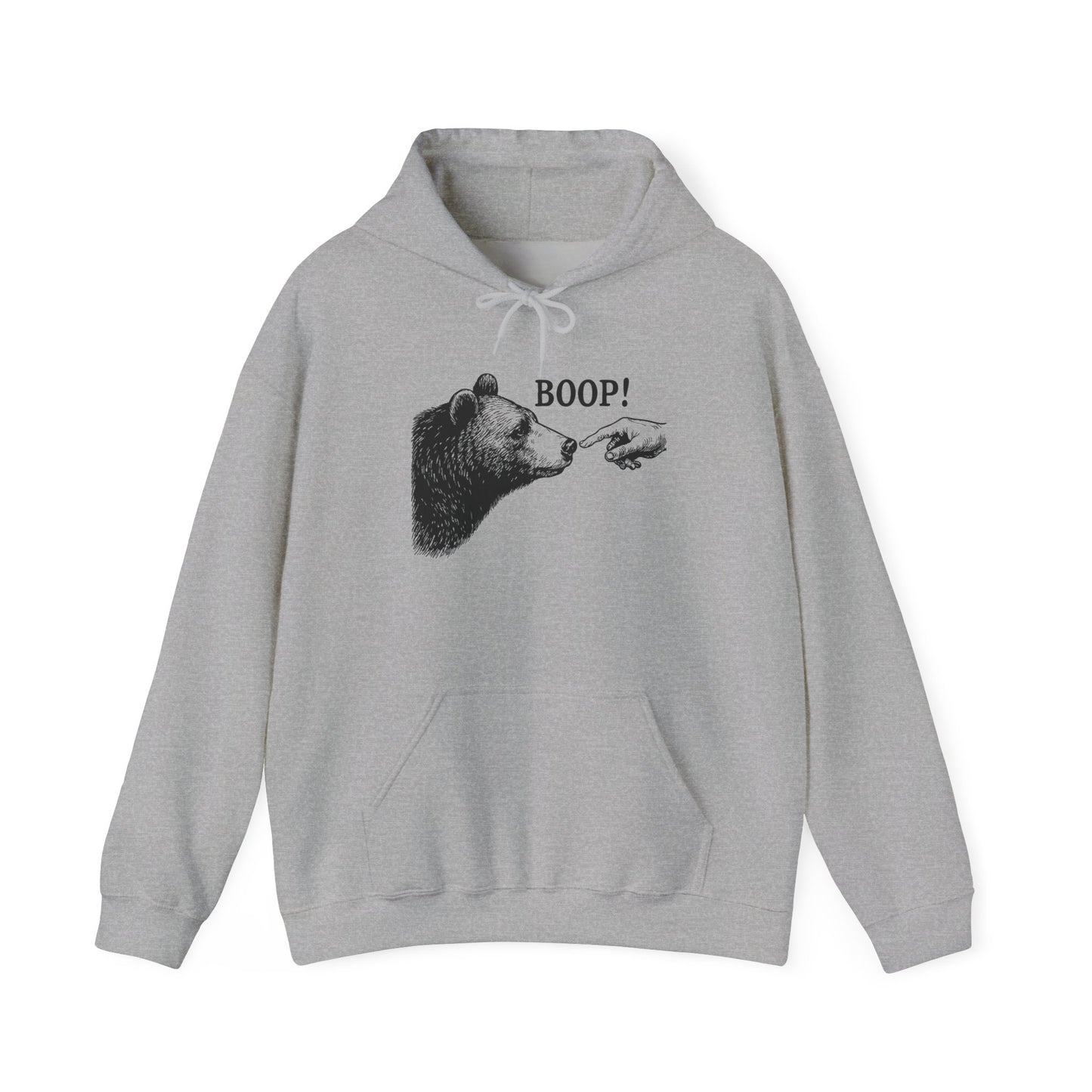 Sport grey Bear Boop hoodie with vintage engraved bear and pointing finger