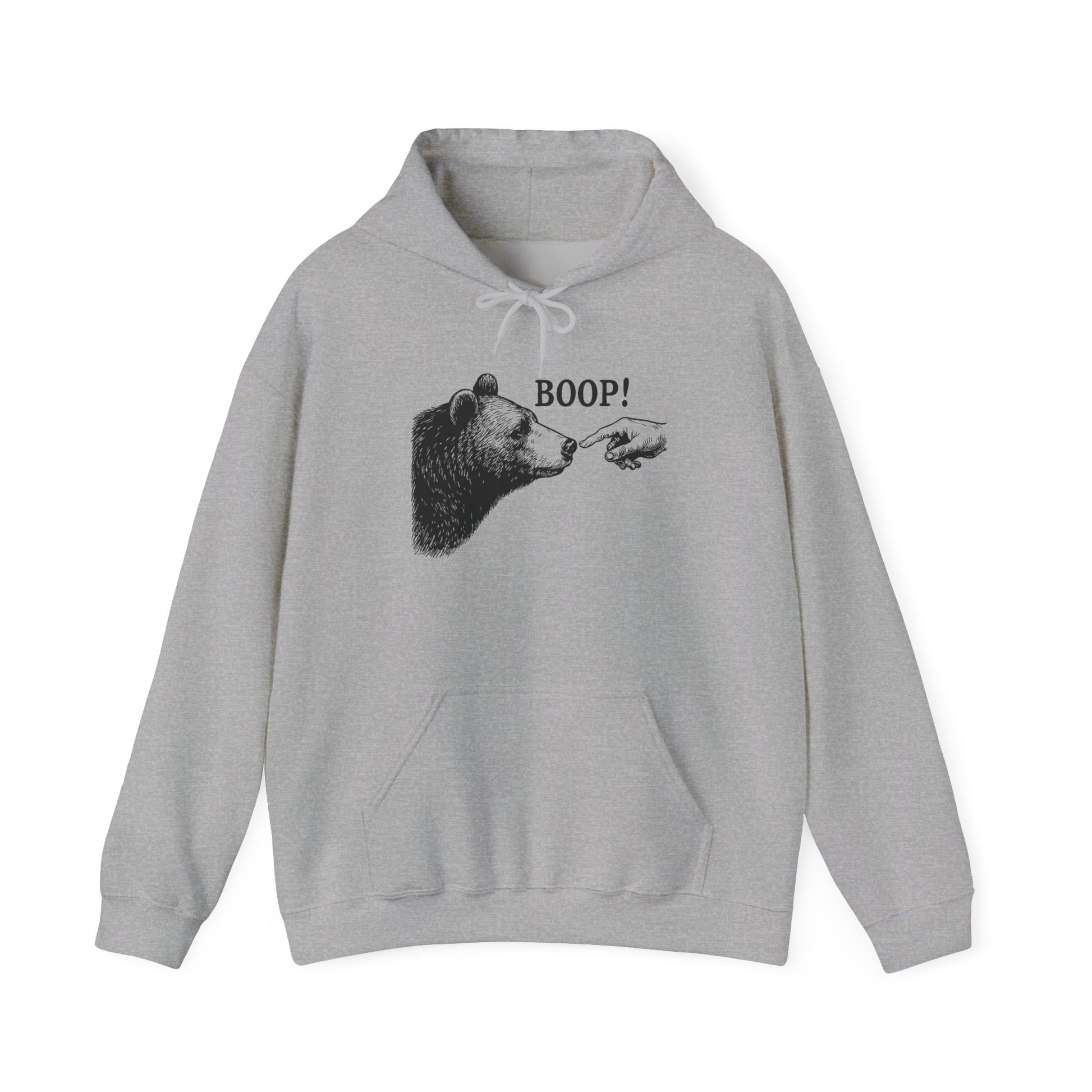 Sport grey Bear Boop hoodie with vintage engraved bear and pointing finger