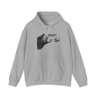 Sport grey Bear Boop hoodie with vintage engraved bear and pointing finger