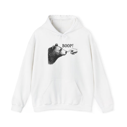 White Bear Boop hoodie with vintage engraved bear and pointing finger