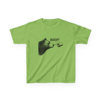 Lime green Bear Boop kids t-shirt with vintage engraved bear and pointing finger