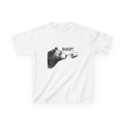 White Bear Boop kids t-shirt with vintage engraved bear and pointing finger