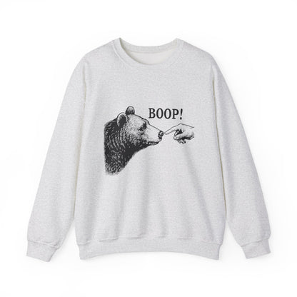 Ash grey Bear Boop sweatshirt with vintage engraved bear and pointing finger