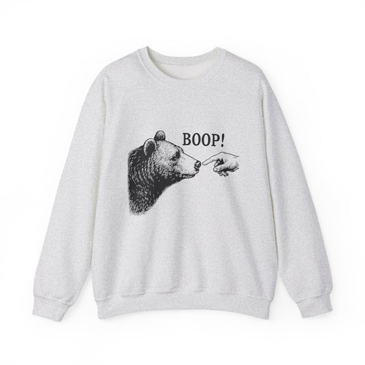Ash grey Bear Boop sweatshirt with vintage engraved bear and pointing finger