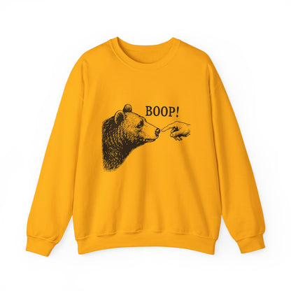 Gold Bear Boop sweatshirt with vintage engraved bear and pointing finger