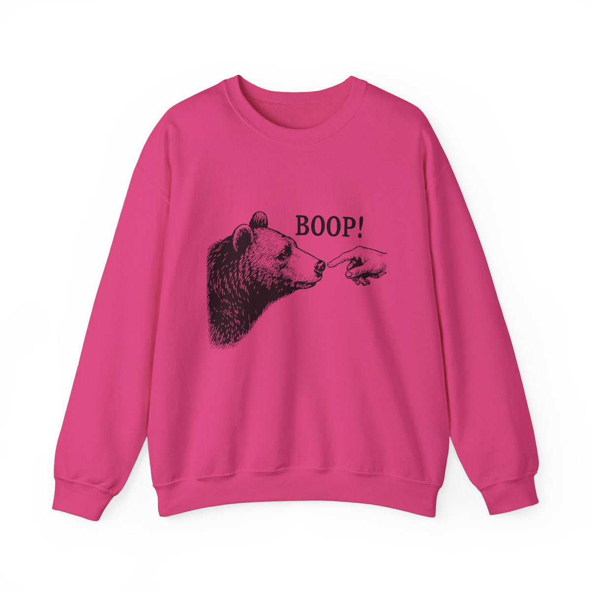 Heliconia pink Bear Boop sweatshirt with vintage engraved bear and pointing finger