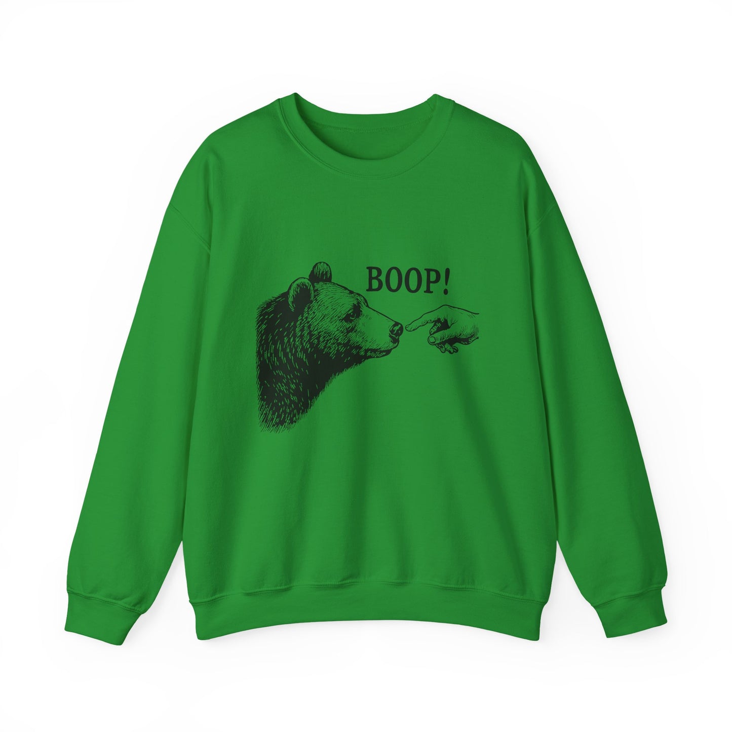Irish green Bear Boop sweatshirt with vintage engraved bear and pointing finger