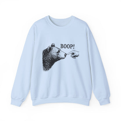 Light blue Bear Boop sweatshirt with vintage engraved bear and pointing finger