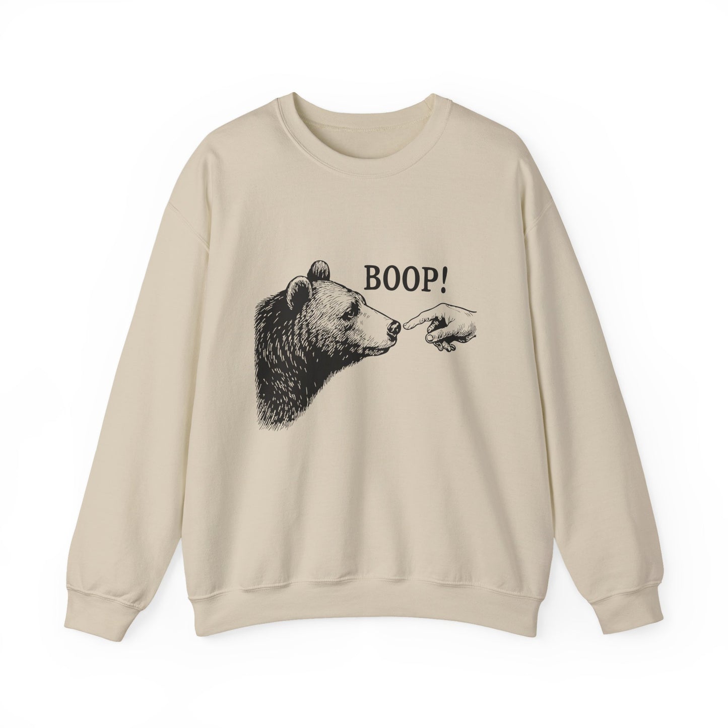 Sand Bear Boop sweatshirt with vintage engraved bear and pointing finger
