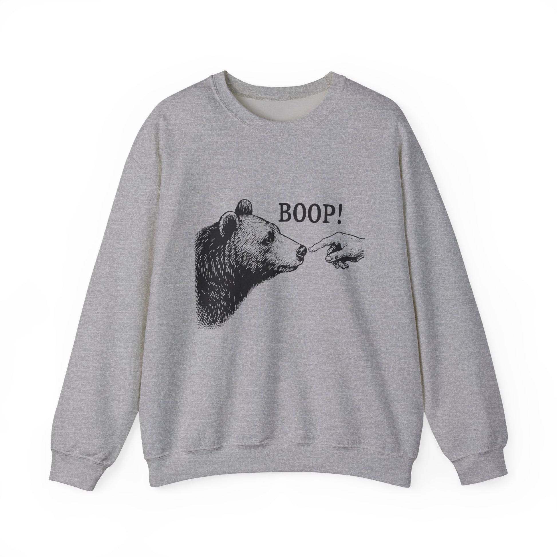 Sport grey Bear Boop sweatshirt with vintage engraved bear and pointing finger
