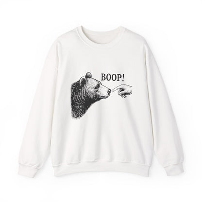 White Bear Boop sweatshirt with vintage engraved bear and pointing finger