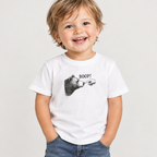 Toddler wearing the White Bear Boop Funny Toddler T-Shirt with jeans