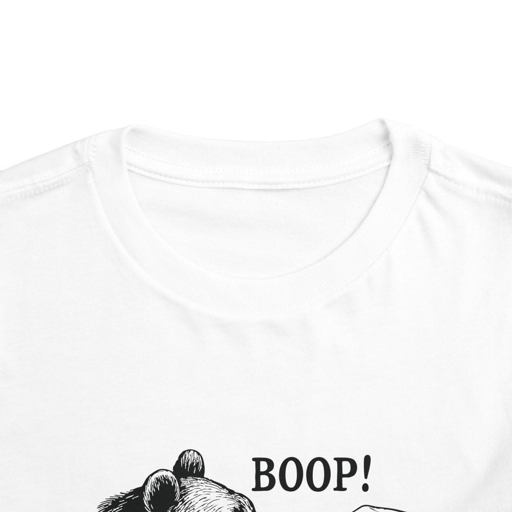 Bear Boop funny bear toddler t-shirt, front collar close-up