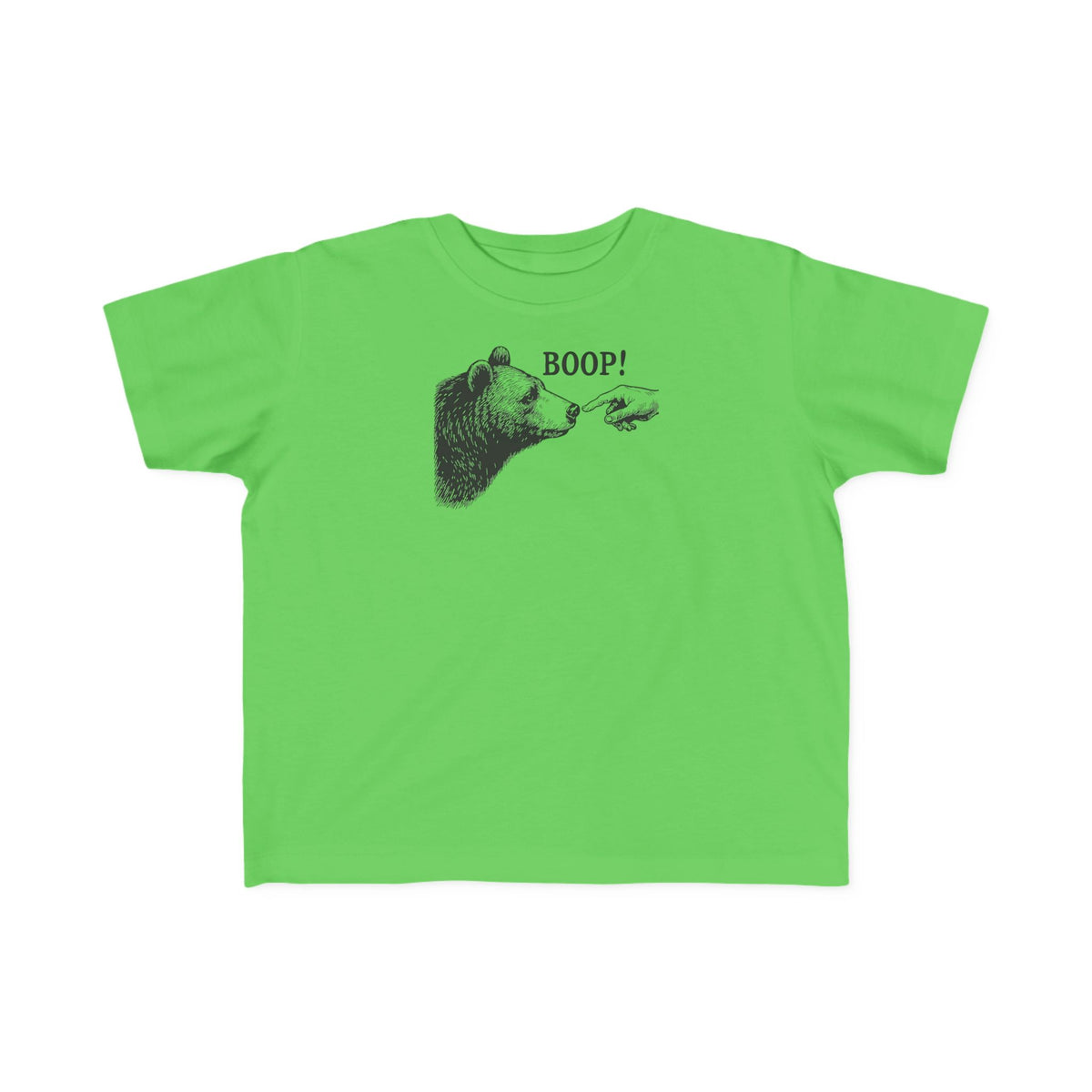 Apple green Bear Boop toddler t-shirt with vintage engraved bear and pointing finger
