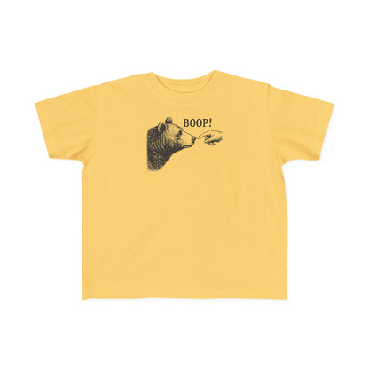 Butter yellow Bear Boop toddler t-shirt with vintage engraved bear and pointing finger