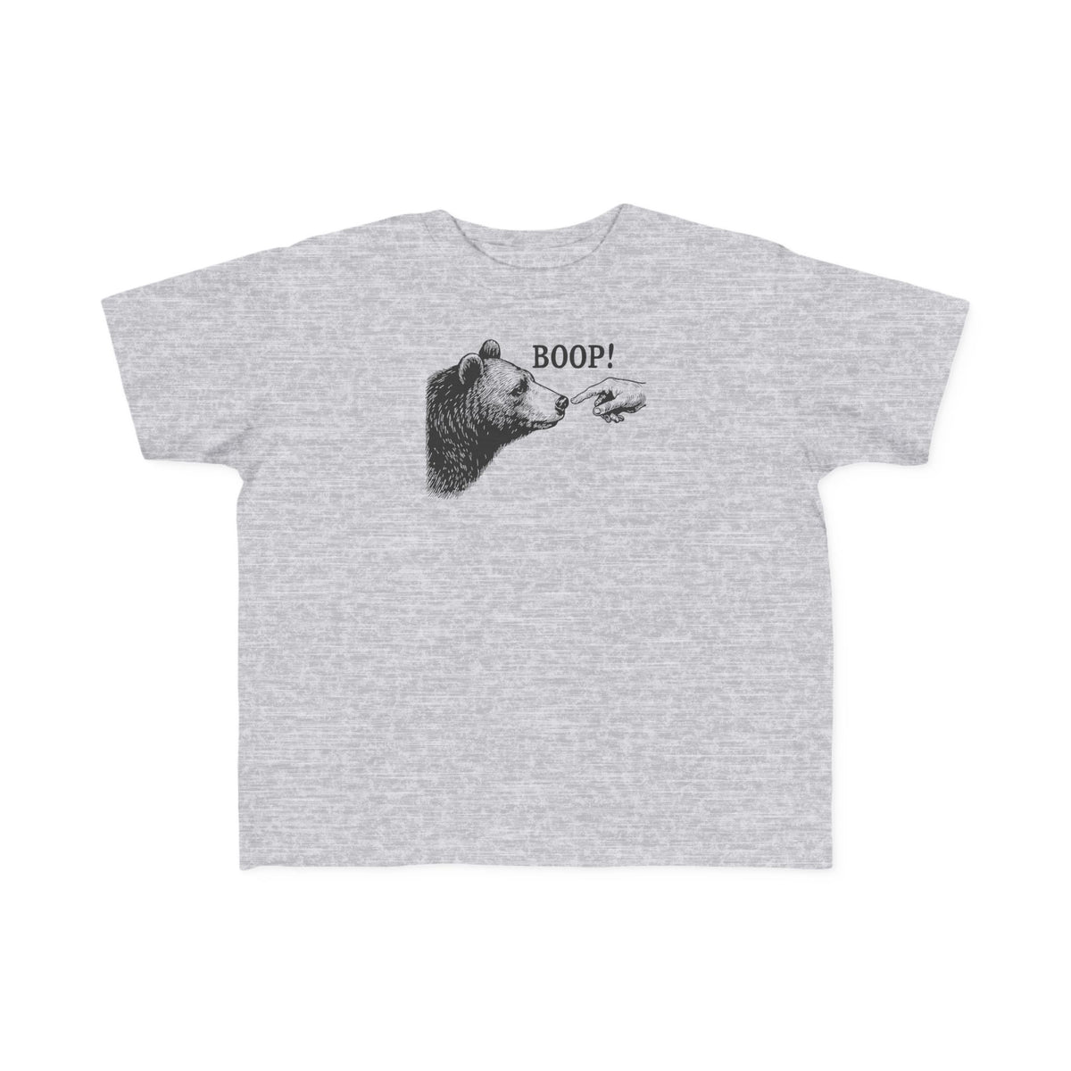 Heather grey Bear Boop toddler t-shirt with vintage engraved bear and pointing finger