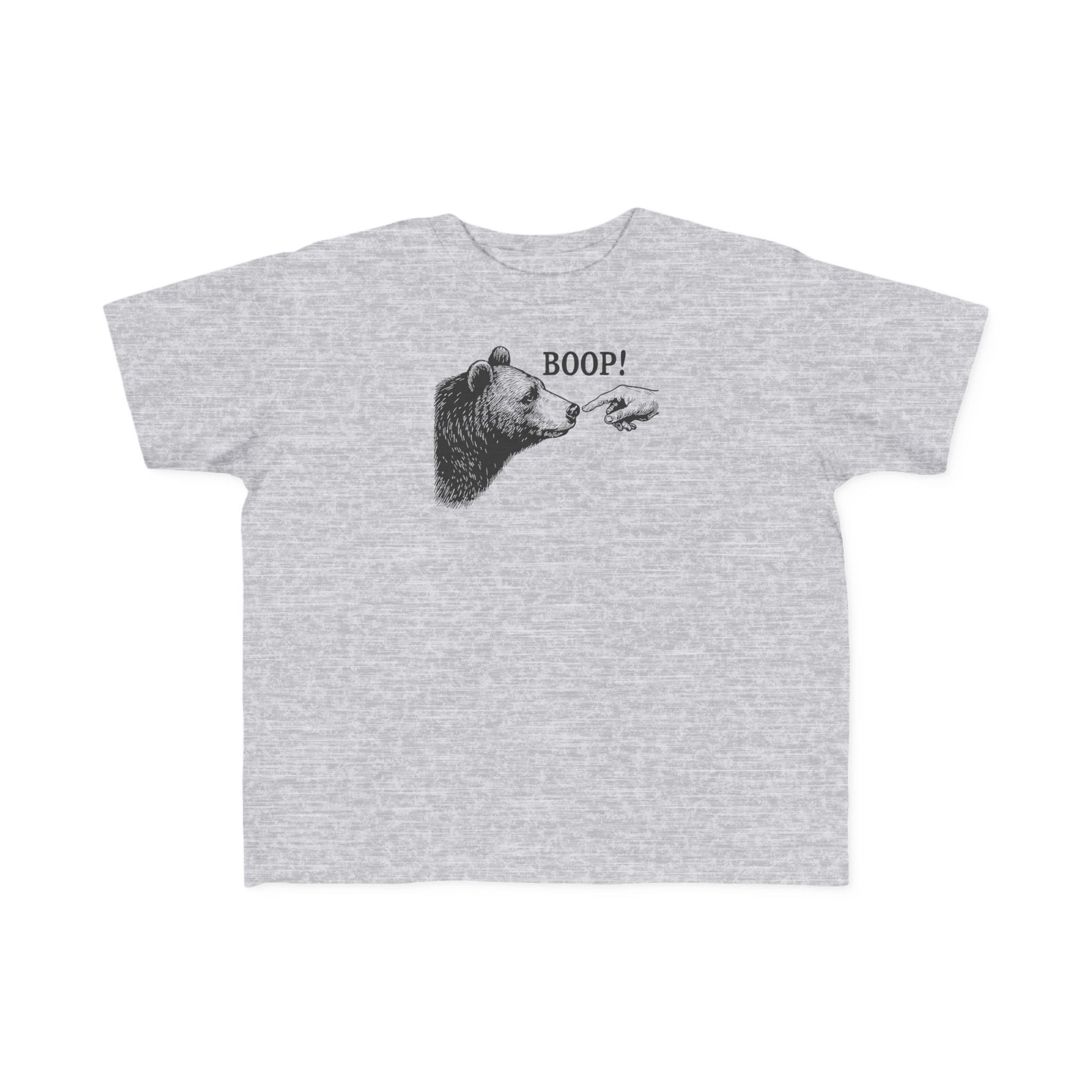 Heather grey Bear Boop toddler t-shirt with vintage engraved bear and pointing finger