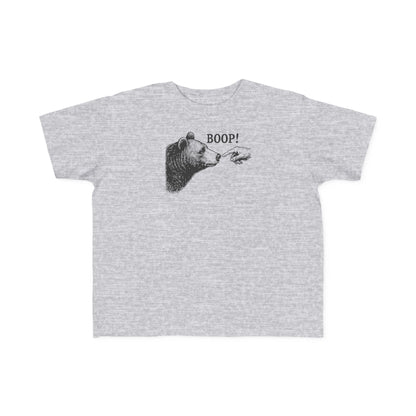 Heather grey Bear Boop toddler t-shirt with vintage engraved bear and pointing finger