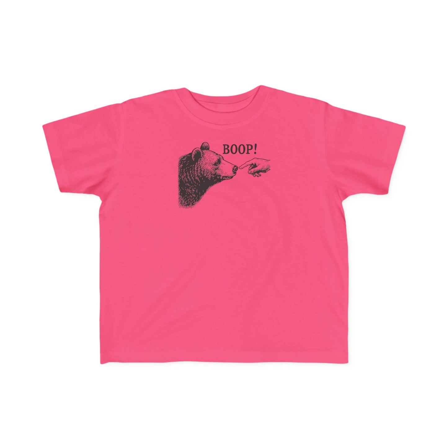 Hot pink Bear Boop toddler t-shirt with vintage engraved bear and pointing finger