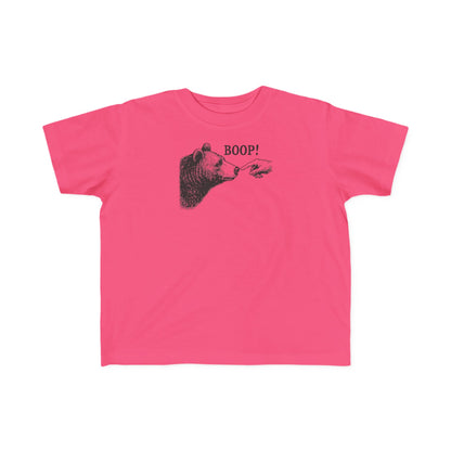 Hot pink Bear Boop toddler t-shirt with vintage engraved bear and pointing finger